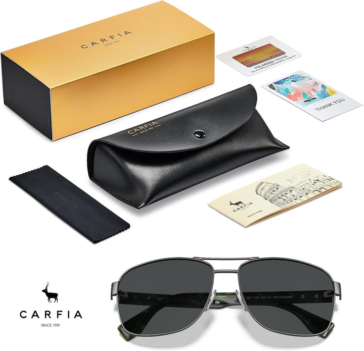 CARFIA Pilotenbrille Sonnenbrille Herren UV400 polarisierte Sportbrille mit ultraleichtem Metallrahm