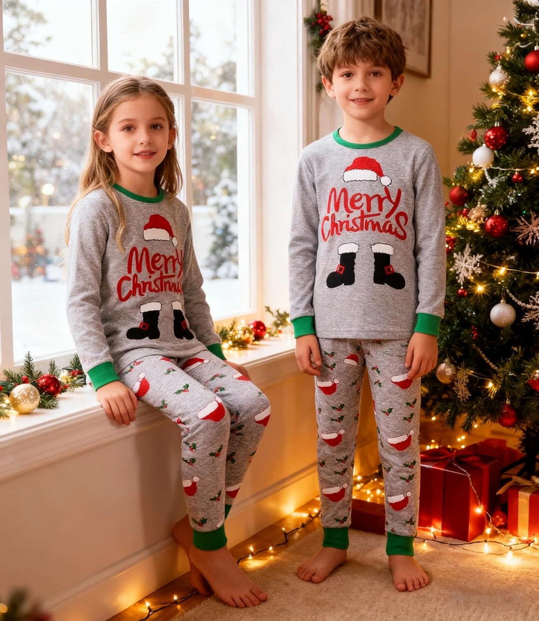 Weihnachts Schlafanzug Kinder Unisex Jungen Mädchen Weihnachten Nachtwäsche Langarm Baumwolle Christ