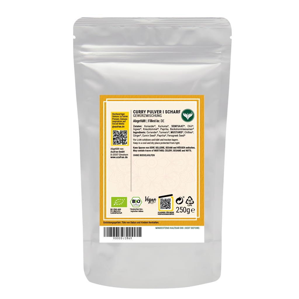 Azafran BIO Edel Curry Currypulver indisch (scharf) Madras Richtung 500g 500 g (1er Pack), 500 g (1e