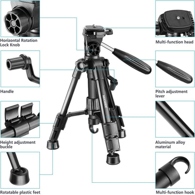 Neewer Mini-Dreibeinstativ aus Aluminium, tragbar und leicht, mit Panorama-Kugelkopf für DSLR, Smart