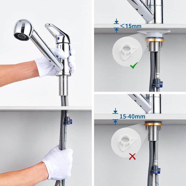 Auralum Niederdruck Armatur Küche, Wasserhahn Küche Ausziehbar, Küchenarmatur Niederdruck mit Brause
