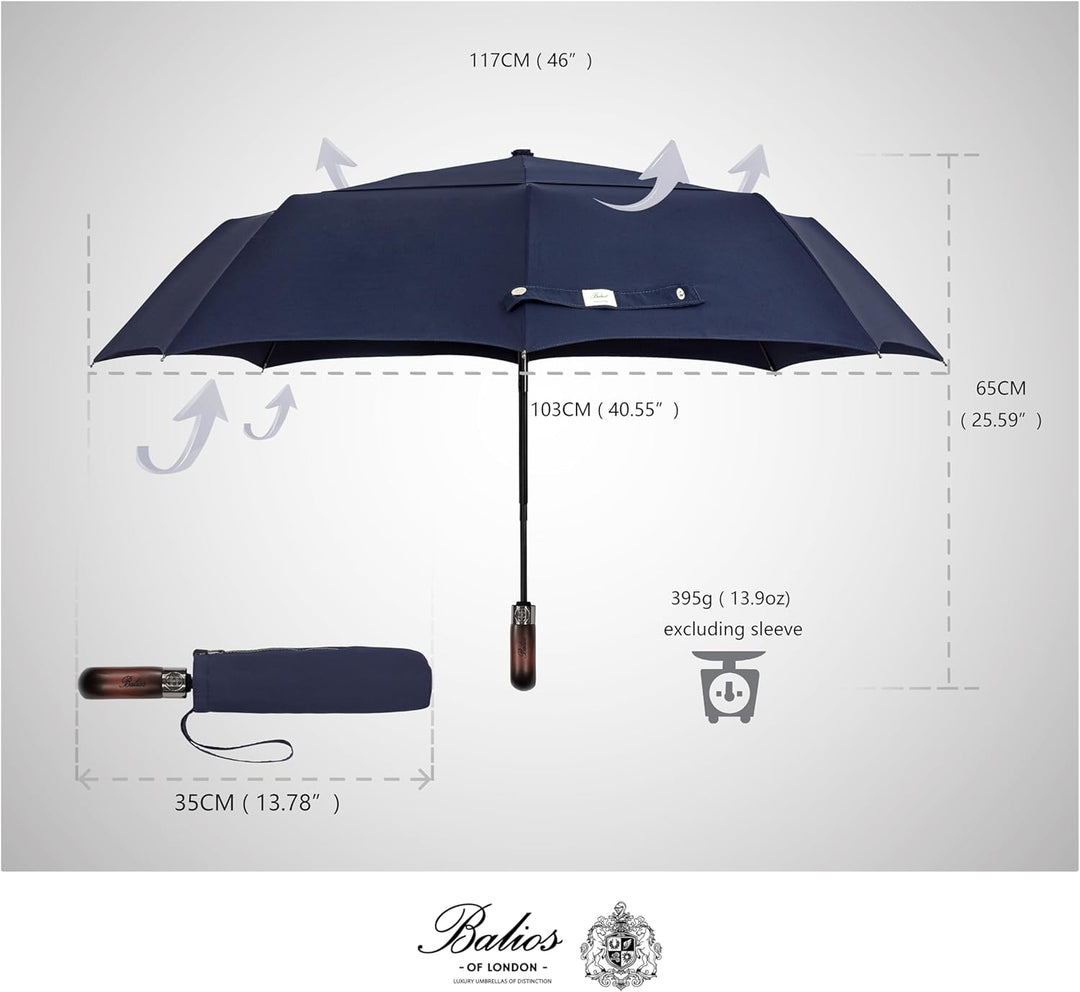 Balios® Regenschirm Mit Echtem Holzgriff -Optional | Auf Zu Automatik | Sturmfest & Windsicher | Tas