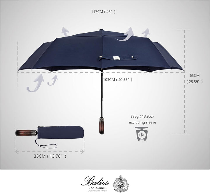 Balios® Regenschirm Mit Echtem Holzgriff -Optional | Auf Zu Automatik | Sturmfest & Windsicher | Tas