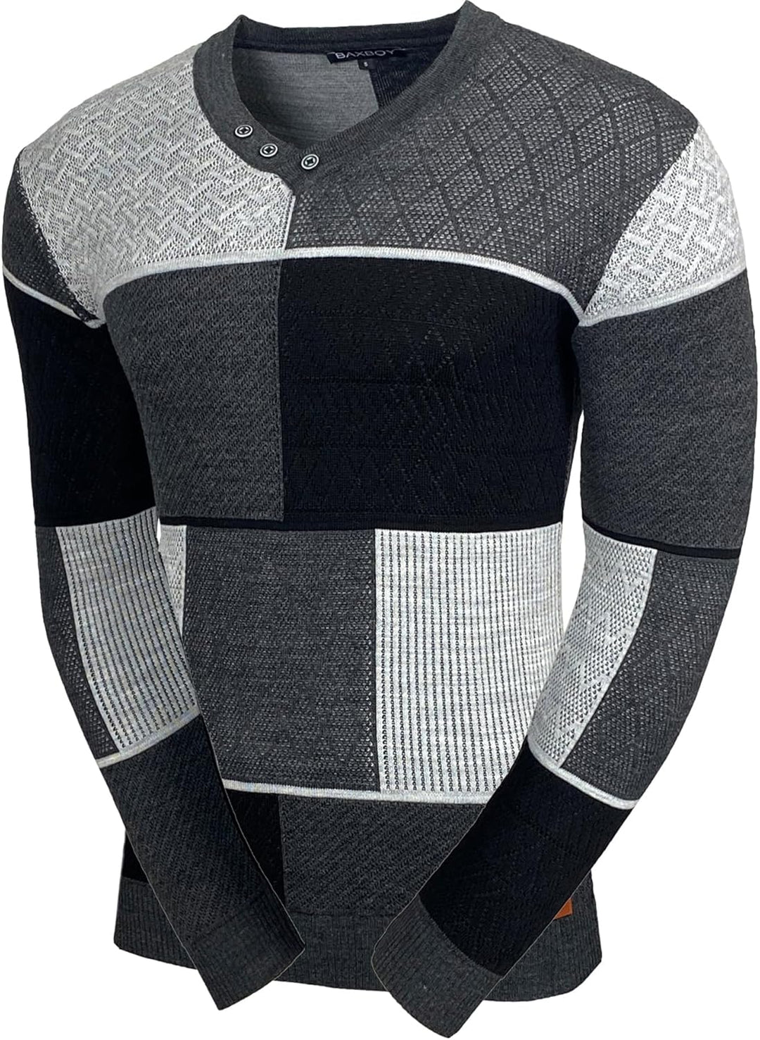 Baxboy Herren Pullover Slim Fit V-Neck Strick-Pullover Rundkragen Moderner Männer schwarzer Pulli Lo