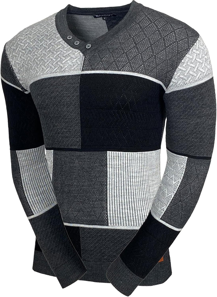 Baxboy Herren Pullover Slim Fit V-Neck Strick-Pullover Rundkragen Moderner Männer schwarzer Pulli Lo