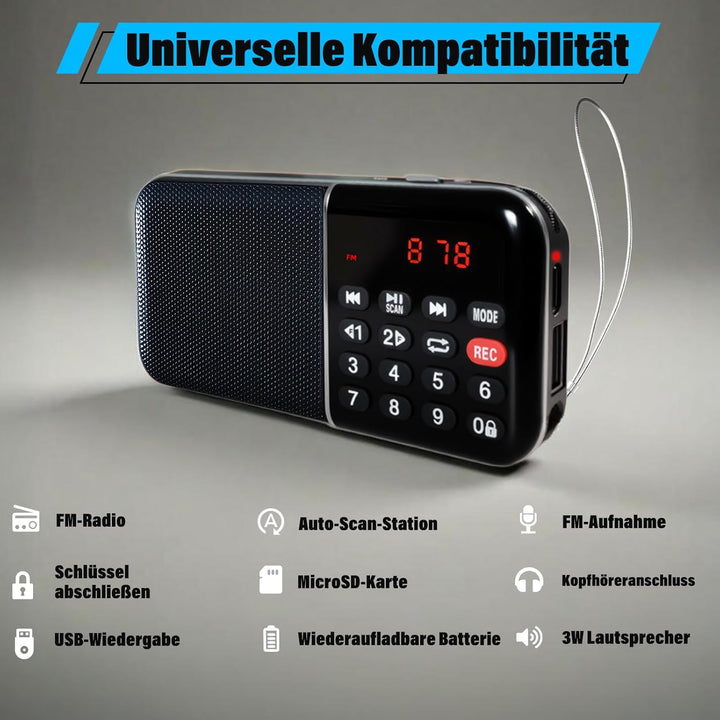 Kleines Digitalradio, Mini FM Radio mit Autosuche, eingebauter wiederaufladbarer Akku und MP3-Wieder