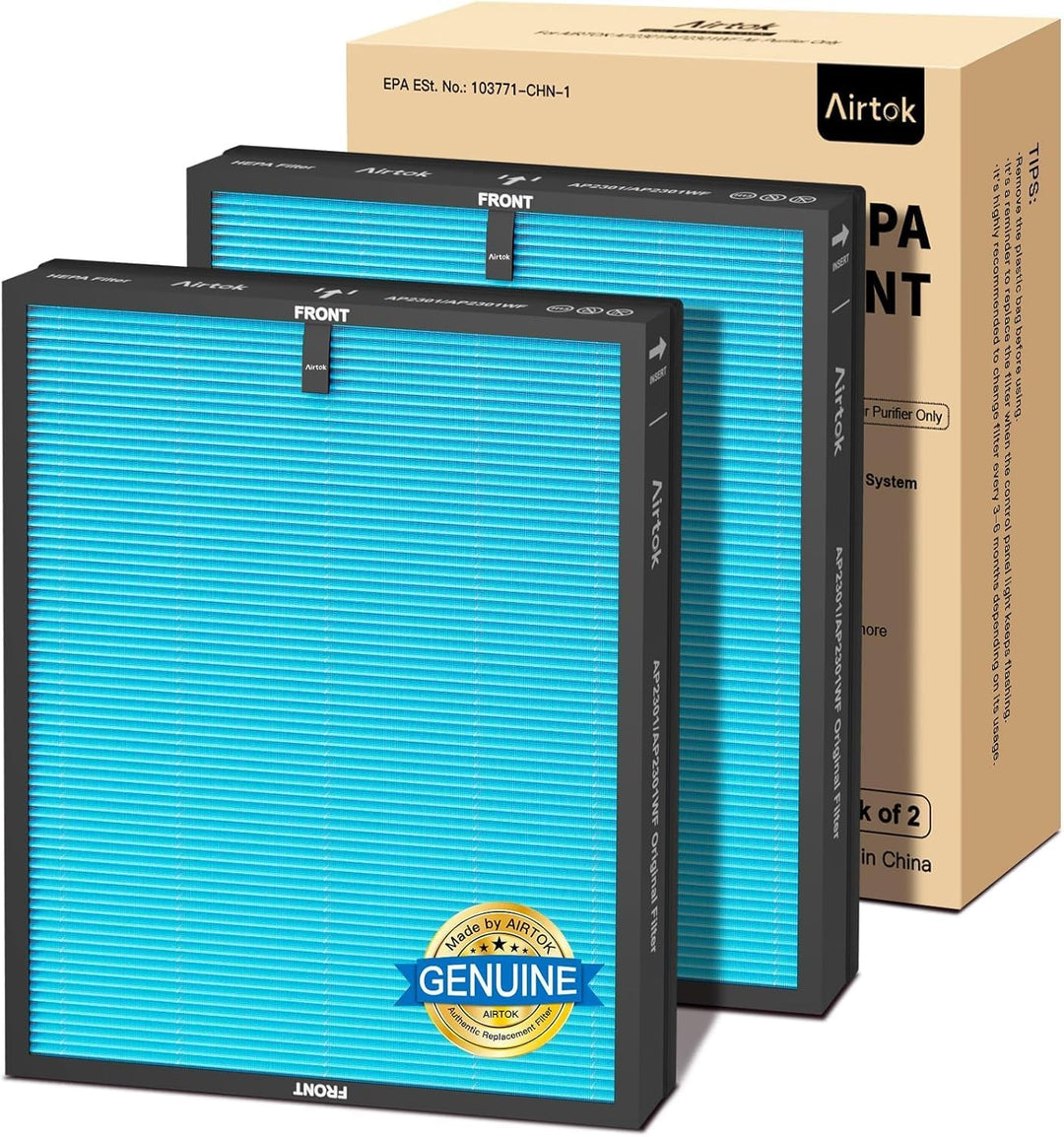 2 Pack Ersatzfilter für AIRTOK AP2301 Luftreiniger, Hocheffizienter Aktivkohlefilter Filtersystem, H