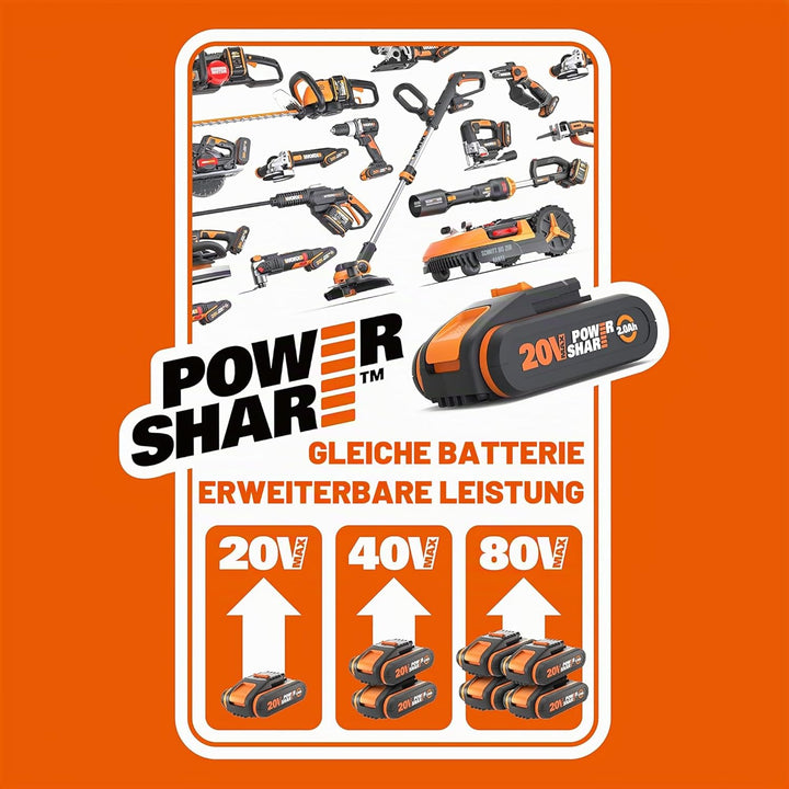 WORX WX177 NITRO Akku-Bohrschrauber Switchdriver 2.0 20V – starker bürstenloser Motor bis 50Nm Drehm