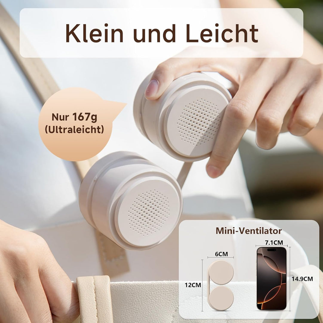 ViSSKO Nackenventilator Tragbarer, Halsventilator USB Mini, 3 Geschwindigkeiten, 2000mAh Persönliche