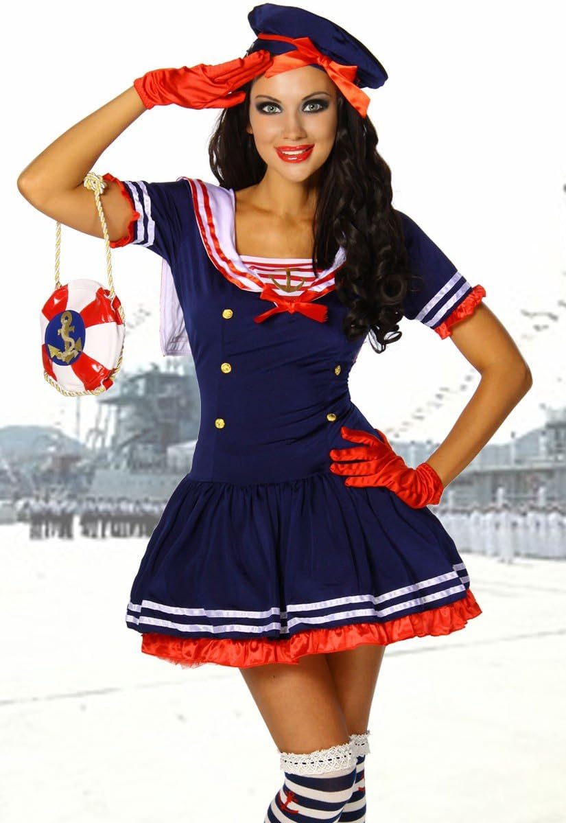 Maritimes Kostüm-Set `Matrose` für Karneval und Fasching mit Kleid und Mütze A12388, Grösse:34-38;Fa