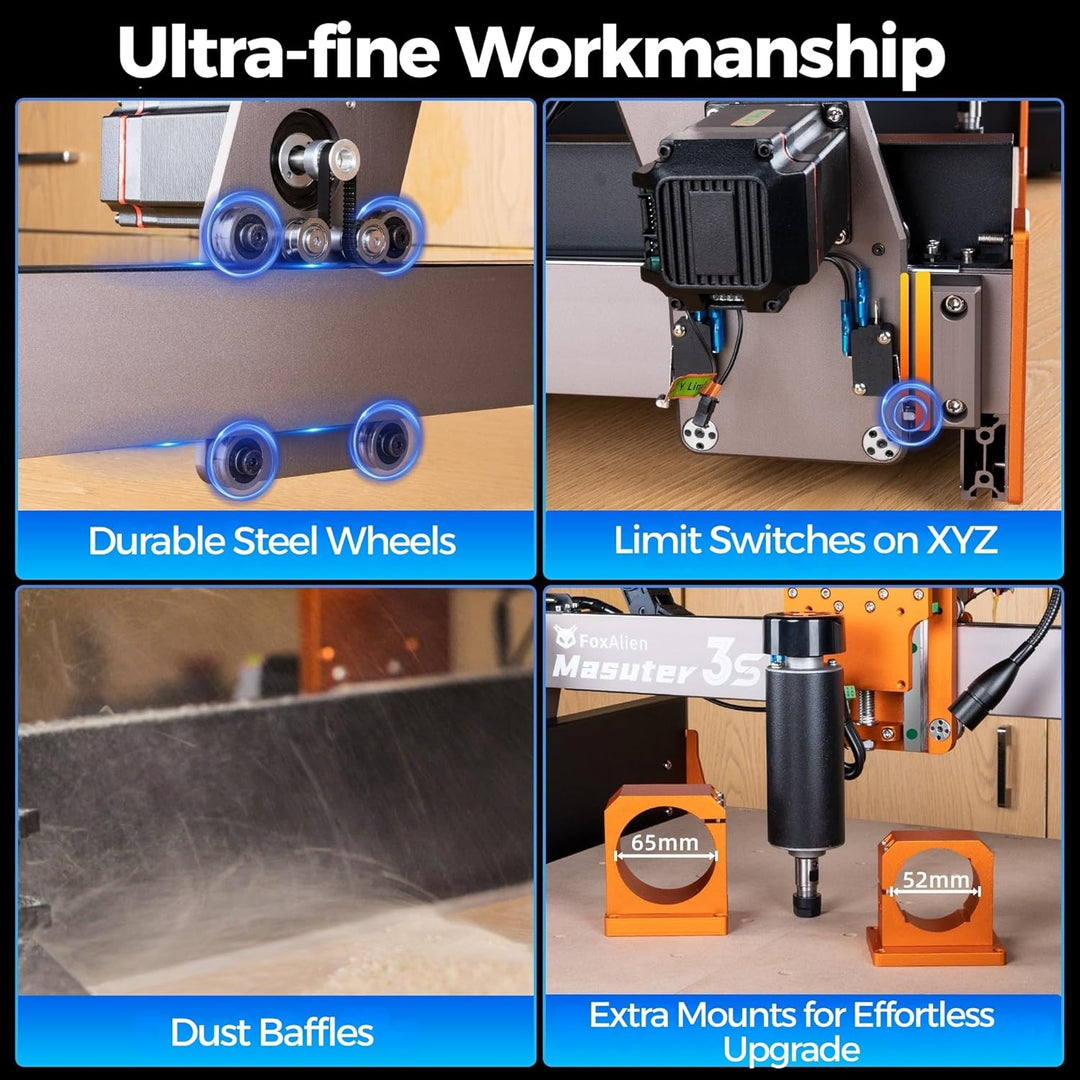 FoxAlien CNC Fräsmaschine Masuter 3S mit NEMA 23 Closed-Loop Schrittmotor, 400W Spindel 3 Achsen Gra