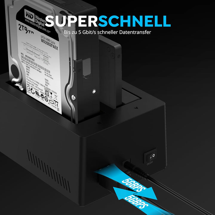Sabrent SSD/HDD 2,5/3,5 Zoll Docking Station, festplatten gehäuse, USB 3.2 Gen1 offline Klon, sata z