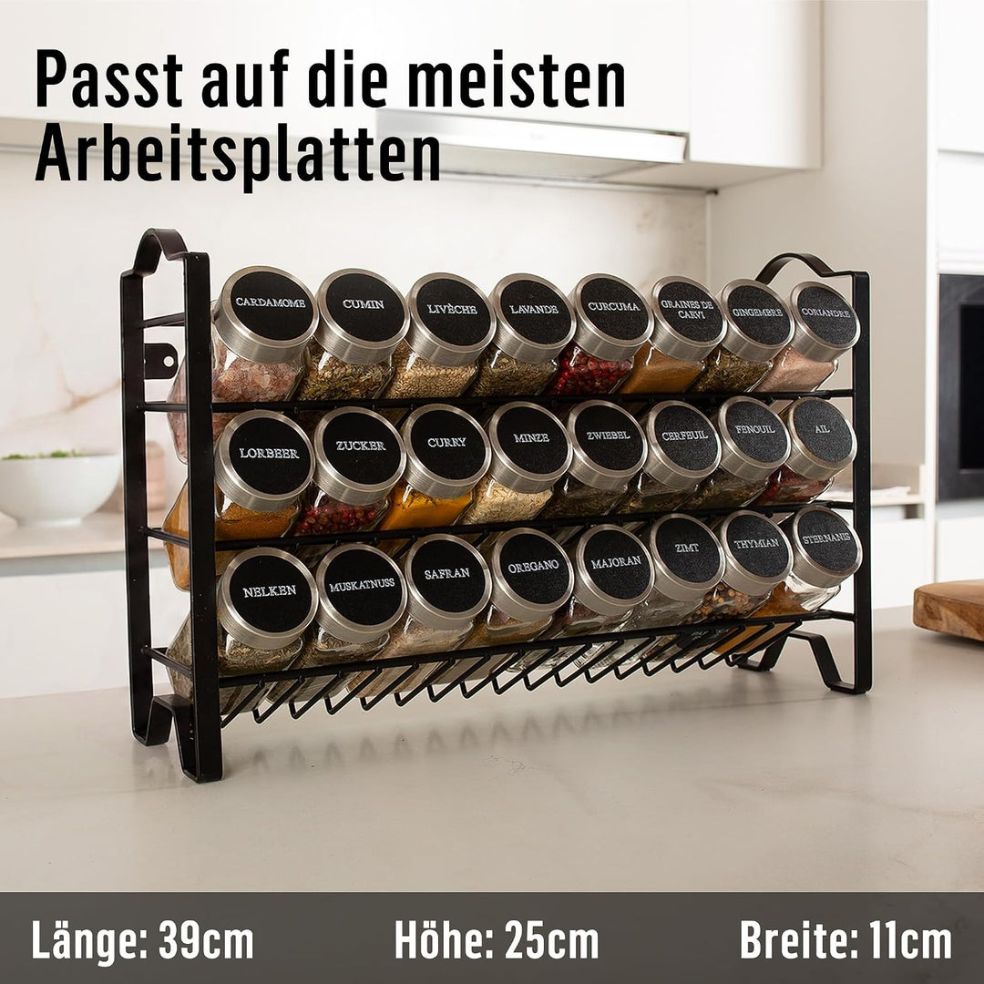 Deco haus® Gewürzregal Stehend &amp; Wand [MIT GEWÜRZDOSEN &amp; ETIKETTEN] - Spices Gewürz Organizer - Spic