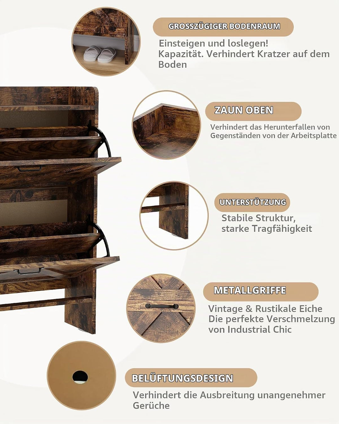 Breit 80 X24x100 Hoch cm Schuhschrank Mit 2 Klappen, Verstellbare Zweistufige Regalböden, Schmal Sch