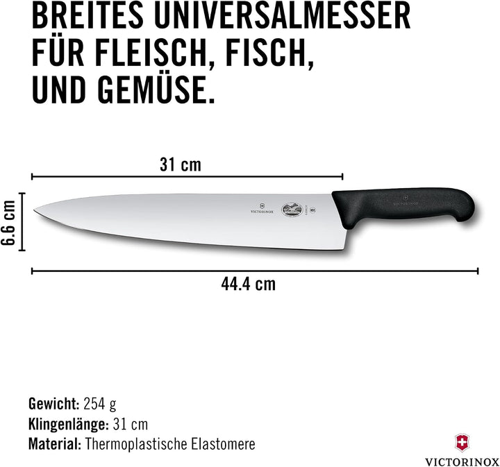 Victorinox Fibrox Kochmesser, Breites Universalmesser für Fleisch, Fisch, Gemüse und Kräuter, 31 cm,