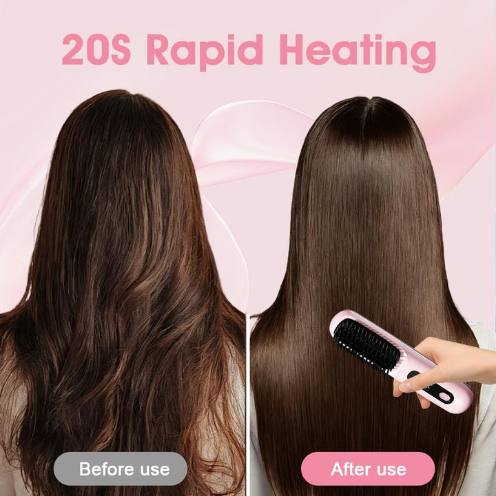Glättbürste Kabellos, Stylingbürste für Kurze Haare Langes, Tragbare Haarbürste Elektrisch Mit Led A