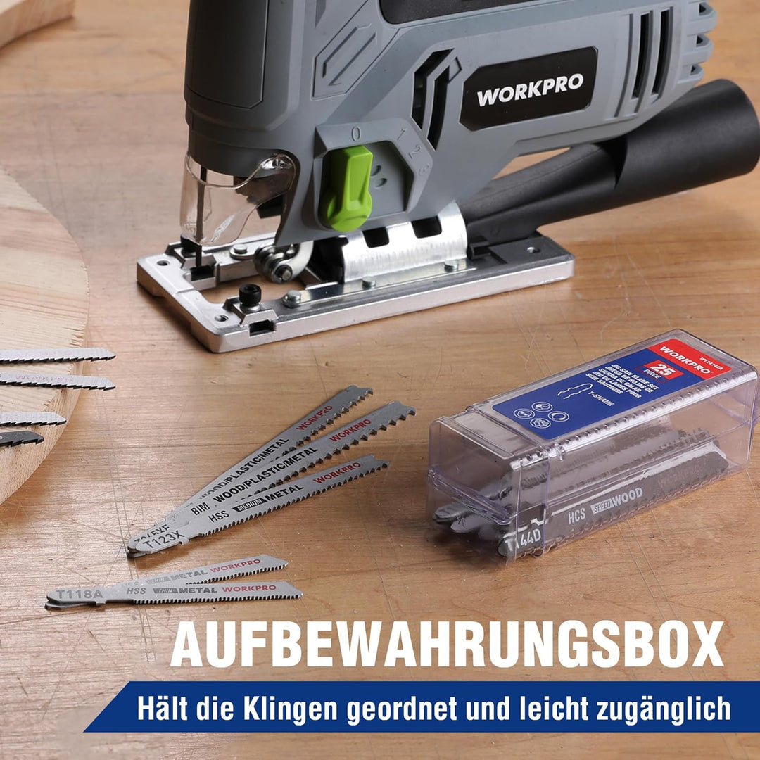 WORKPRO Professional Stichsägeblätter Set, 25tlg.T-Schaft Stichsägeblätter aus HSS/BIM/HCS für Holz,