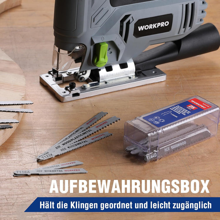 WORKPRO Professional Stichsägeblätter Set, 25tlg.T-Schaft Stichsägeblätter aus HSS/BIM/HCS für Holz,