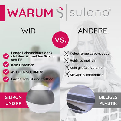 Suleno® Faltkorb 45L – Faltbarer Wäschekorb grau weiss 3 Griffe – Einkaufskorb Camping Picknick – St