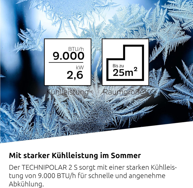 TechniSat TECHNIPOLAR 2 S - mobiles Klimagerät mit Abluftschlauch (bis 25 qm Raumgrösse, 9000 BTU/h