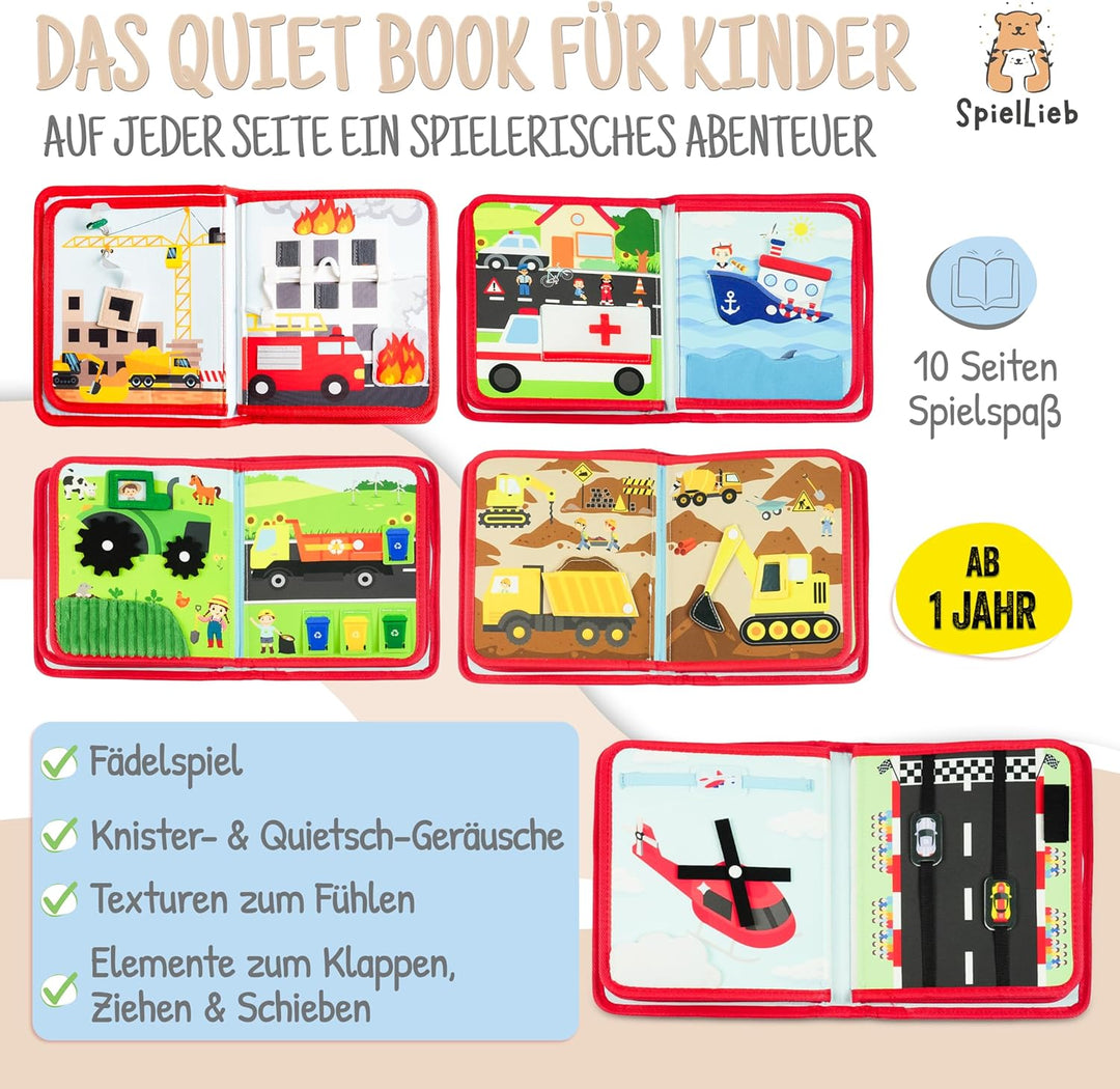 Montessori Quiet Book ab 1 Jahr - interaktives Busy Board ab 1 Jahr mit Fahrzeugen - Quiet Book & Mo
