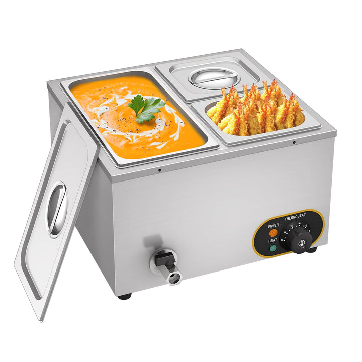 MOOTACO Elektrischer Wasserbad aus Edelstahl, Speisenwärmer Buffet, 1 x 1/3 GN Behälter + 2 x 1/6, m
