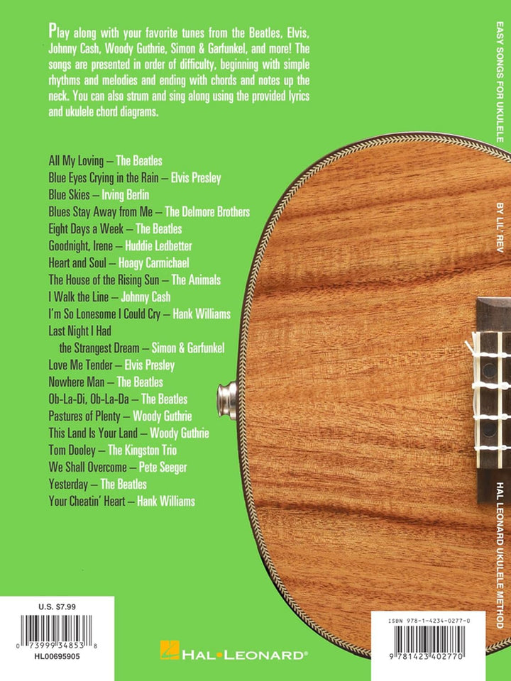 EASY SONGS FOR UKULELE: Hal Leonard Ukulele Method: Ukulele Method Supplement to Any Ukulele Method,