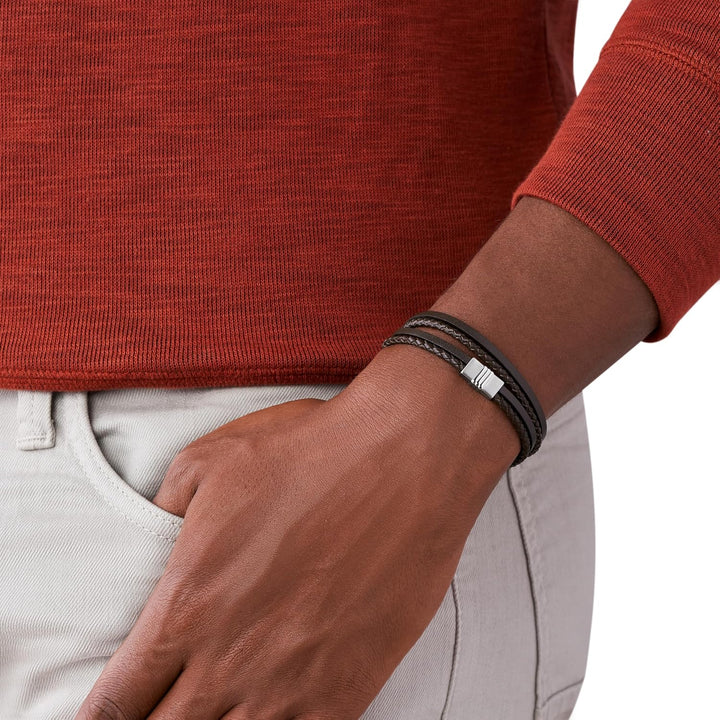 FOSSIL Casual texture Herrenarmband aus Leder oder Edelstahl mit Magnet-, Falt- oder Schnallenversch