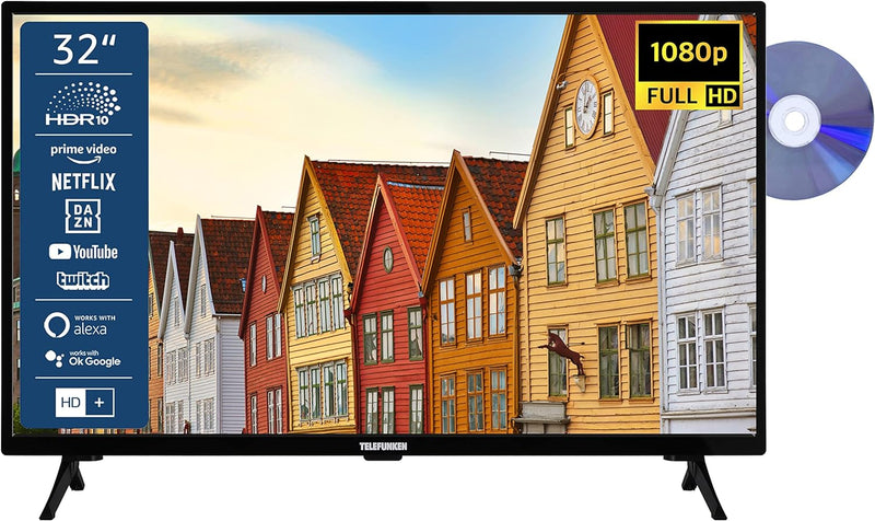 TELEFUNKEN XF32SN550SD 32 Zoll Fernseher/Smart TV (Full HD, HDR, Triple-Tuner, DVD-Player) - Inkl. 6