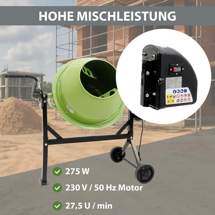 TrutzHolm® Betonmischer mit 70l Trommel leistungsstarker Elektromotor mit 275 Watt stabile Stahlkons