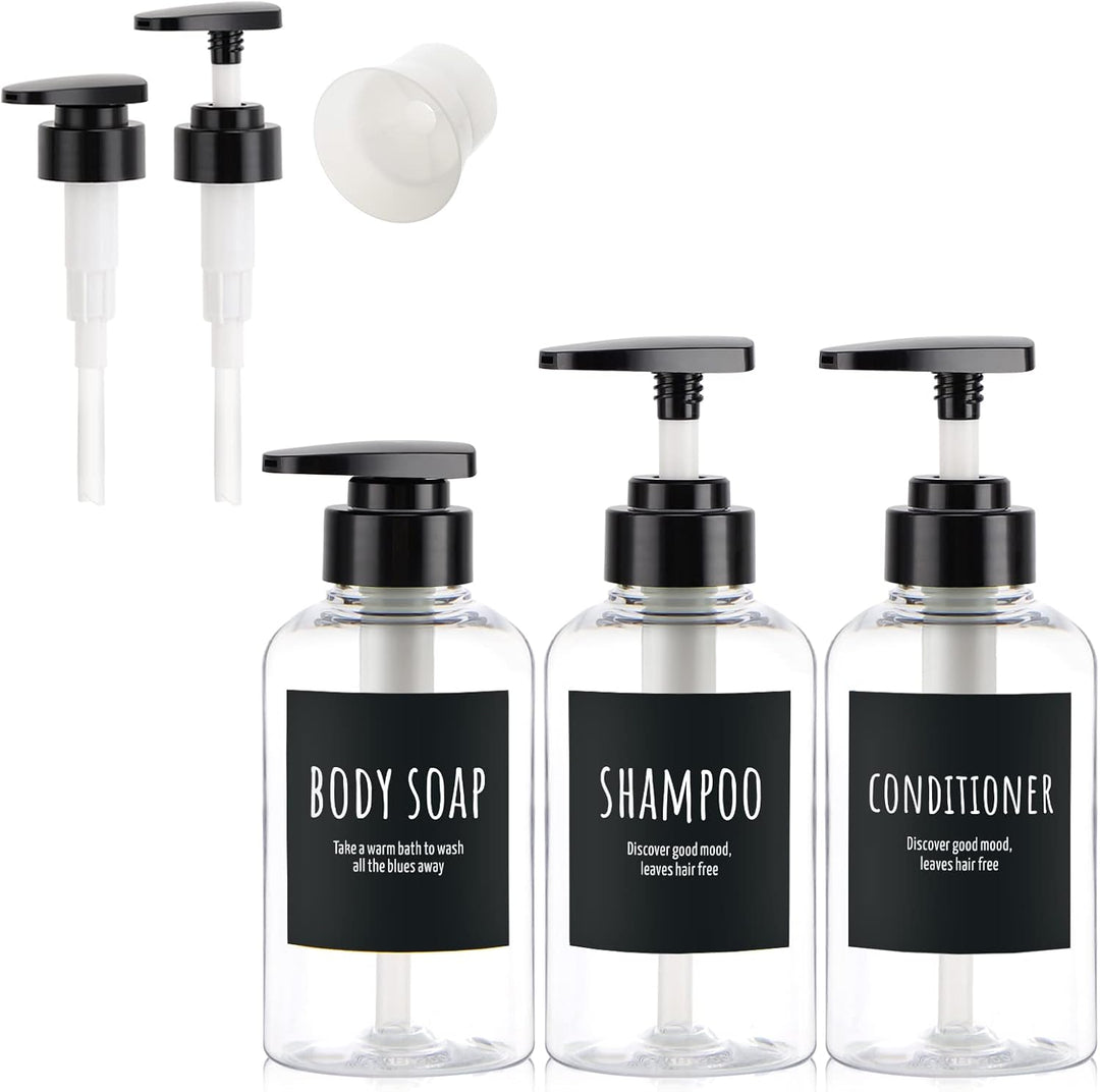 Segbeauty Seifenspender, 3 Stück 300 ml Shampoo Flaschen zum Befüllen, Soap Dispenser mit 2 Seifensp