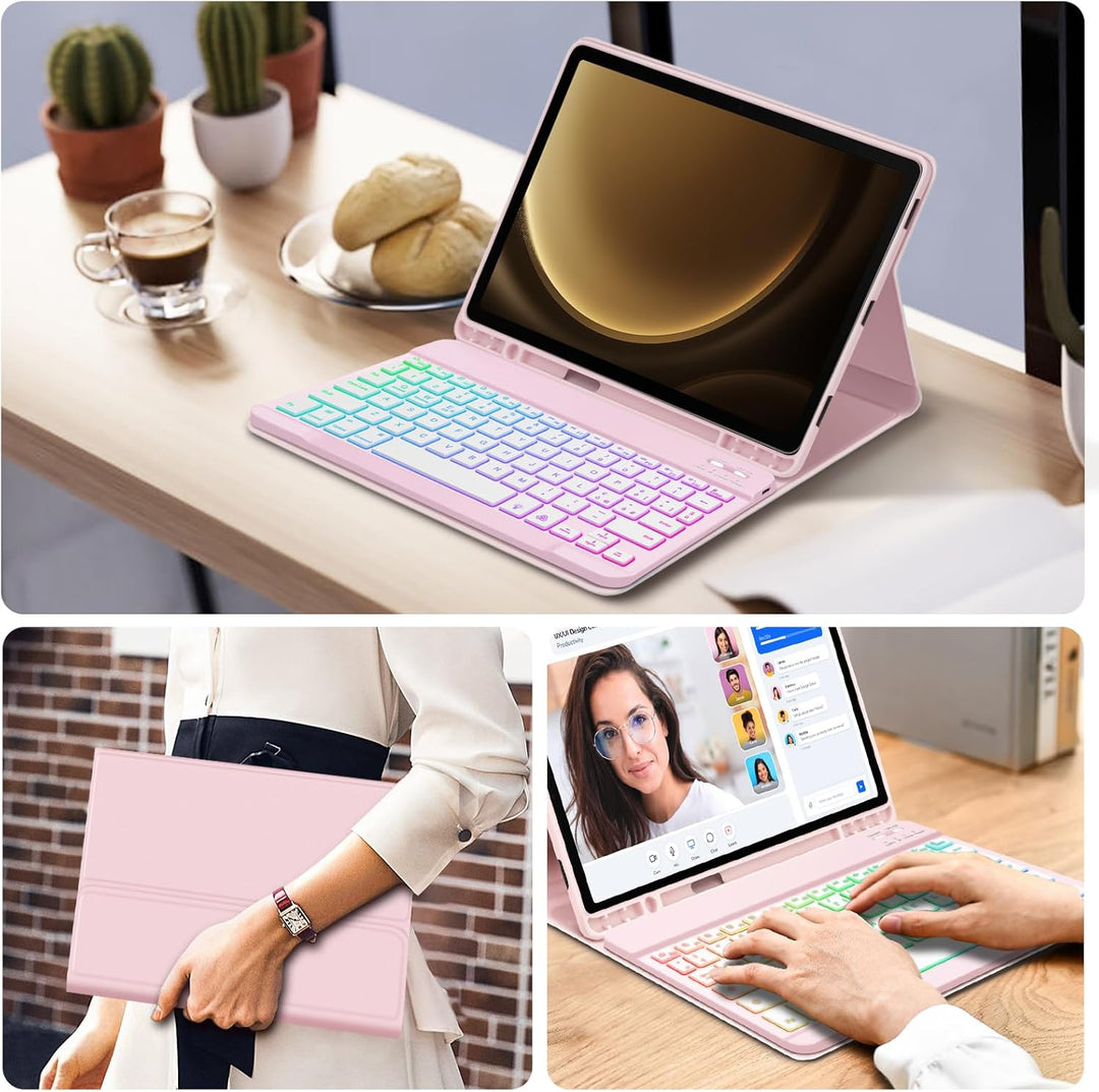 Bettdow für Samsung Galaxy Tab S9 FE+/S9+ 2023 Tastatur Hülle, Rosa (Italienisch), Rosa