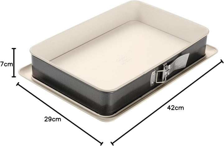 Dr. Oetker Rechteck-Springform 38 cm, Kuchenform mit Auslaufschutz, eckige Backform aus Stahl mit ke