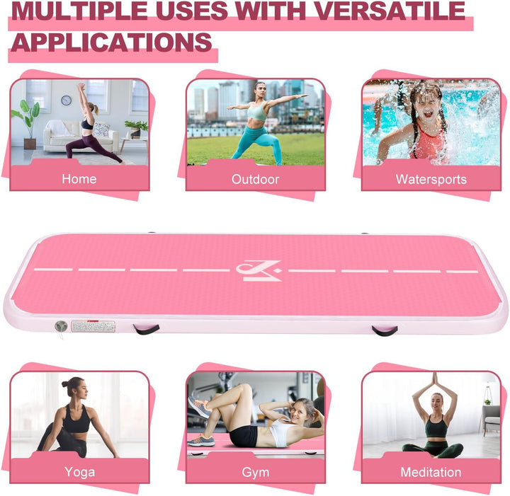 Aufblasbar Turnmatte Matten, 2M/ 3M/ 4M/ 5M/ 6M,10CM Hoch Luft-Trainingsmatte mit Luftpumpe, für Fam