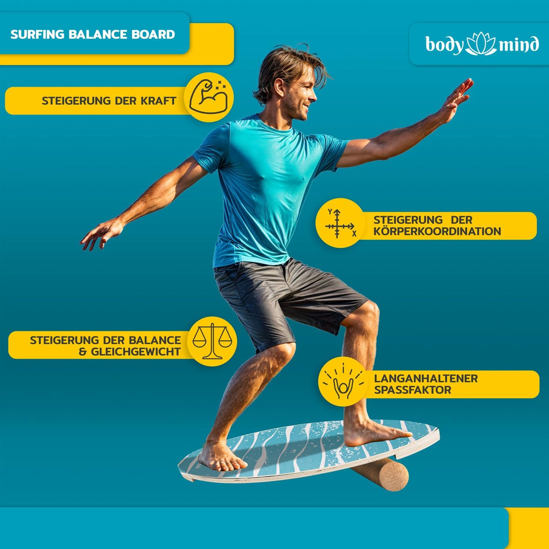 Balance-Board Surfbrett Surf Balance Wackelbrett für Physiotherapie Surf-Training; Trainiert Gleichg