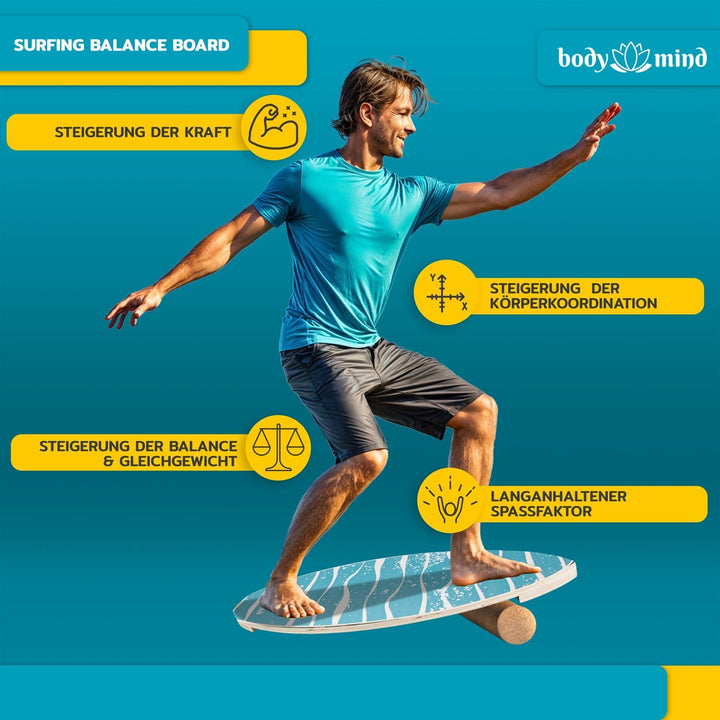 Balance-Board Surfbrett Surf Balance Wackelbrett für Physiotherapie Surf-Training; Trainiert Gleichg