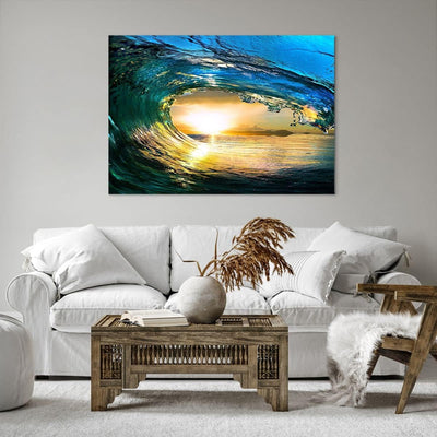 Bilder auf Leinwand 100x70cm Leinwandbild Ozean Welle Sonne Klima Gross Wanddeko Bild Schlafzimmer K