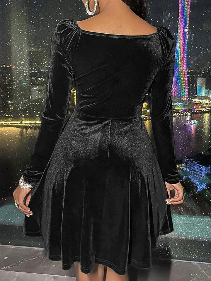 XIVISTO Damen Samtkleid Elegant Abendkleid Langarm Cocktailkleid Rundhals Kleid Bodycon festliches P