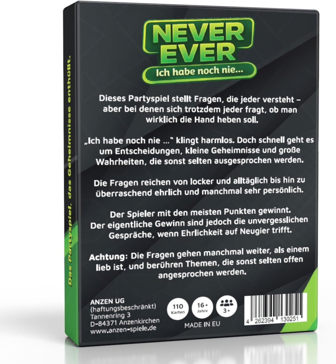 NEVER EVER - Ich habe noch nie Spiel | Partyspiel für Erwachsene oder Teens ab 16 Jahren | Kartenspi