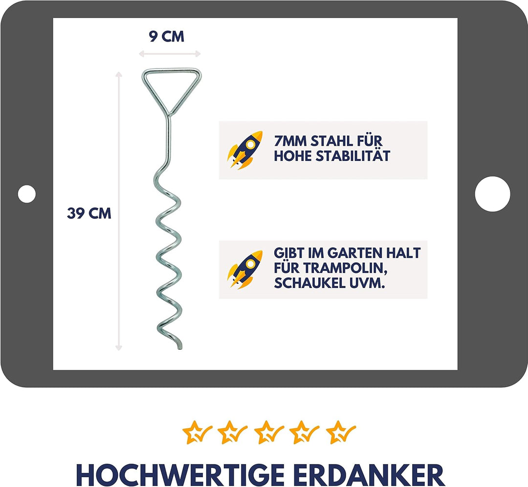 BEST SPORTING Erdanker für Trampoline 4 Erdanker + 4 Spanngurte, 4 Erdanker + 4 Spanngurte