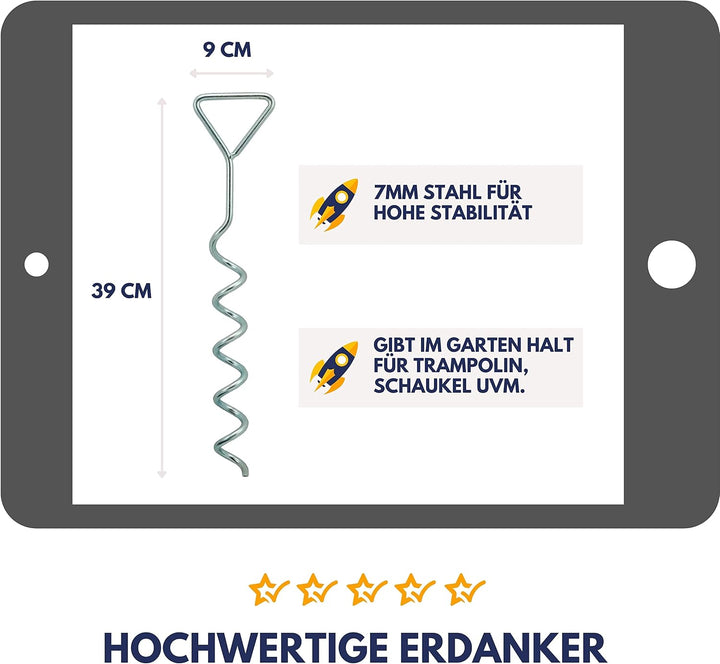 BEST SPORTING Erdanker für Trampoline 4 Erdanker + 4 Spanngurte, 4 Erdanker + 4 Spanngurte