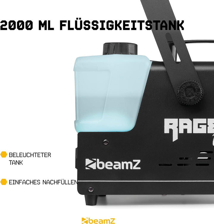 BeamZ RAGE1000 Nebelmaschine mit Lichteffekt, 1000 Watt, Fogger, Rauchmaschine, Fog Machine, Funkfer