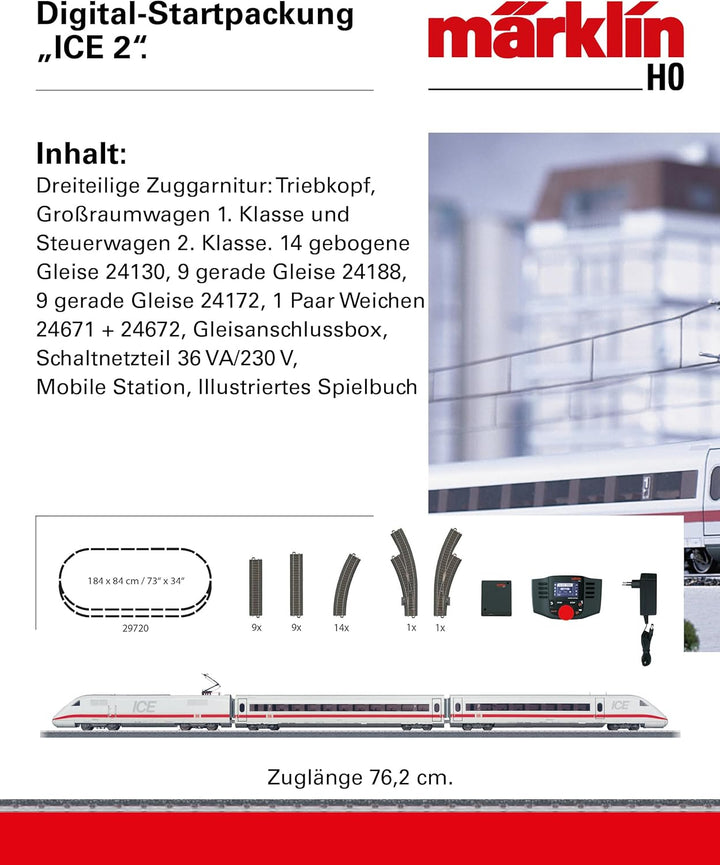 Märklin 29792 ‐ Digital-Startpackung ICE 2, Spur H0 Modelleisenbahn, viele Soundfunktionen, mit Mobi