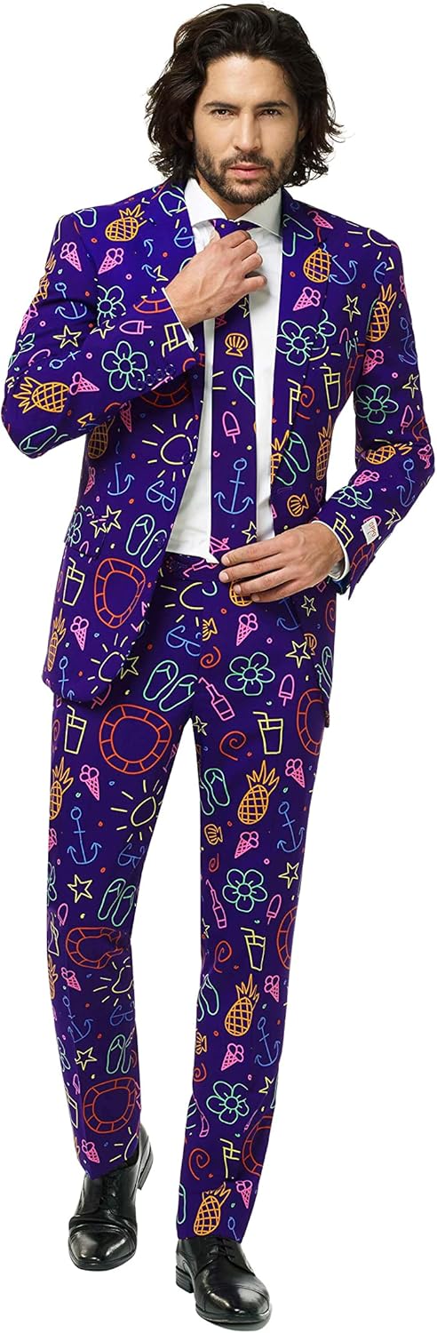OppoSuits Modisch Party Einfarbige Anzüge für Herren - Mit Jackett, Hose und Krawatte 50 Doodle Dude