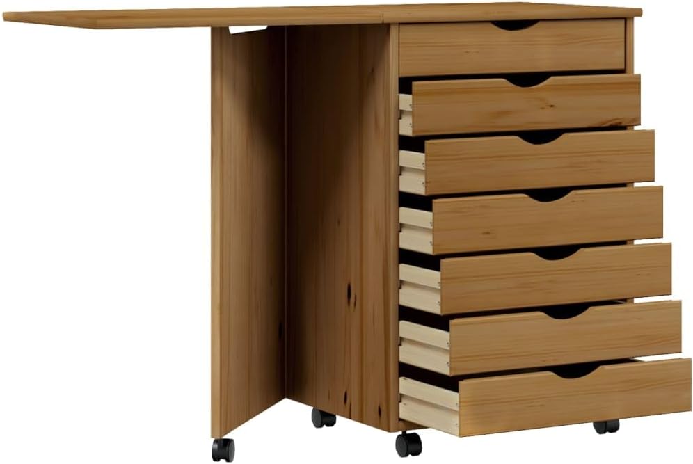 Mobiler Aktenschrank Lagerschrank mit Schreibtisch Beistellschrank mit Rollen für Wohnzimmer Schlafz