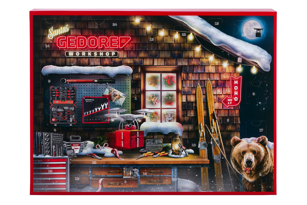 Gedore Red Adventskalender 2025, 51 teilig, Werkzeugkalender für Männer, Männer Geschenk, R33003151,