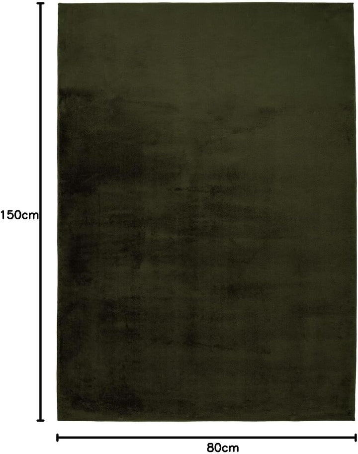Hochflor Teppich Wohnzimmer - Einfarbig Basil, Oliv-Grün - 80x150 cm - Super Soft Polyester, Samtig-