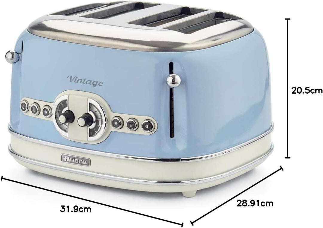 Ariete,156 Toaster im Vintage-Design für 4 Scheiben, 1600 W, 6 Toaststufen, aus lackiertem Edelstahl