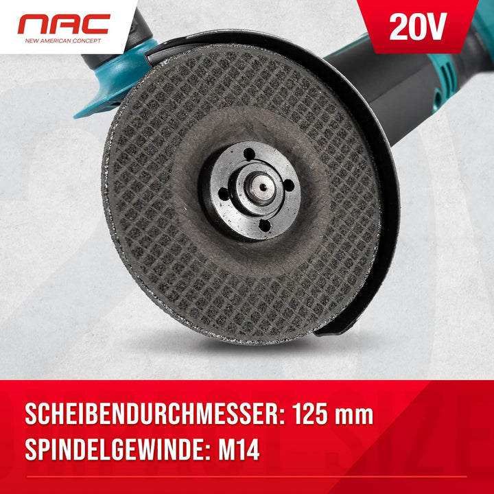 NAC NEW AMERICAN CONCEPT AGE-125-LI-20V NAC Winkelschleifer 20V 125mm 10 000rpm ohne Akku, Grün Nur