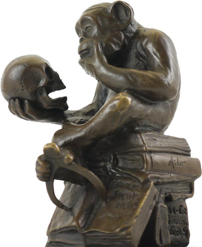 Wolfgang Hugo Rheinhold - Skulptur AFFE mit Schädel in Bronze - signiert Milo - Kunst Kaufen - Skulp